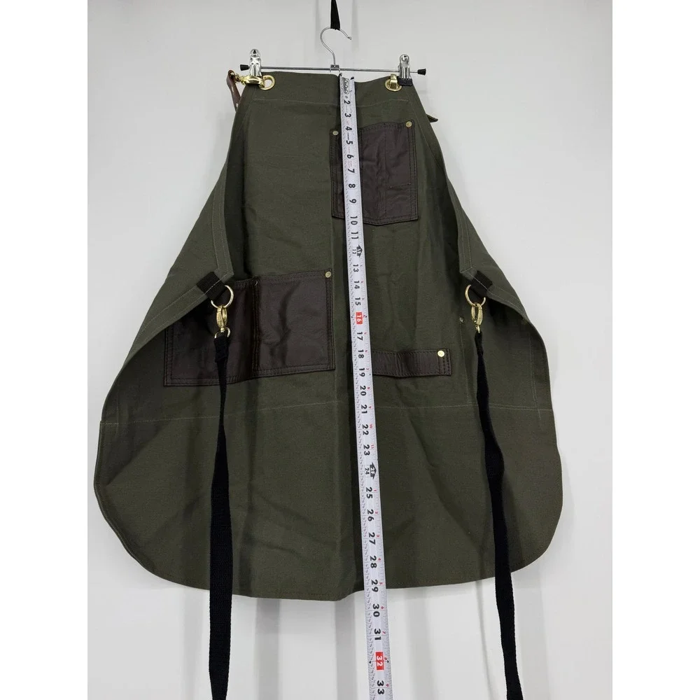 S&R Apron Co. Professional Canvas Leather Work Apron‎ Olive Green Brown Brass